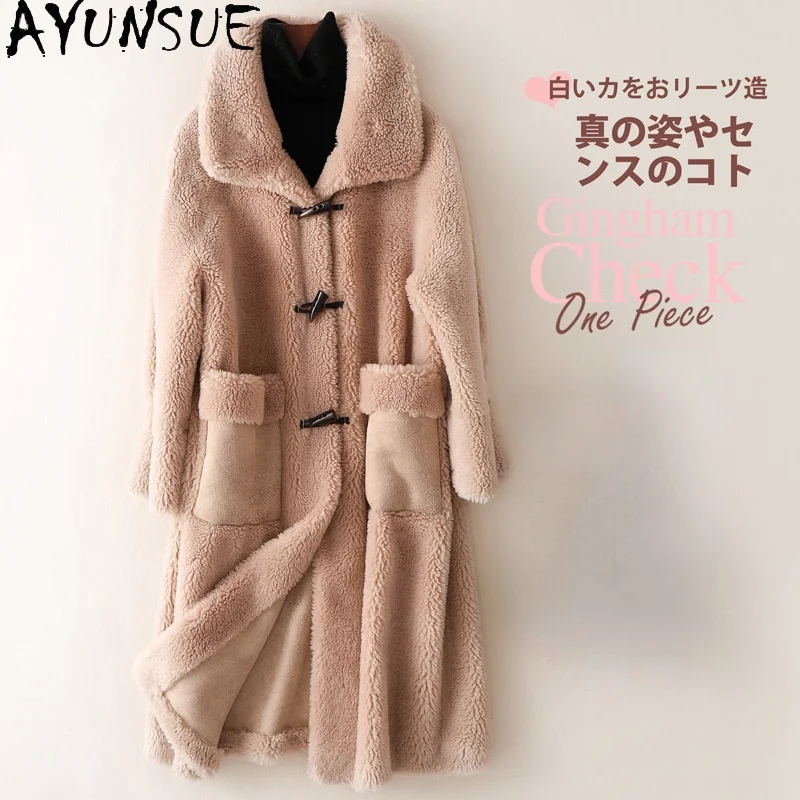 

AYUNSUE Winter Fur Coat Female 2021 Long Sheep Shearling Jackets Women Wool Casual Coats Korean Style Jaqueta Feminina Gxy177