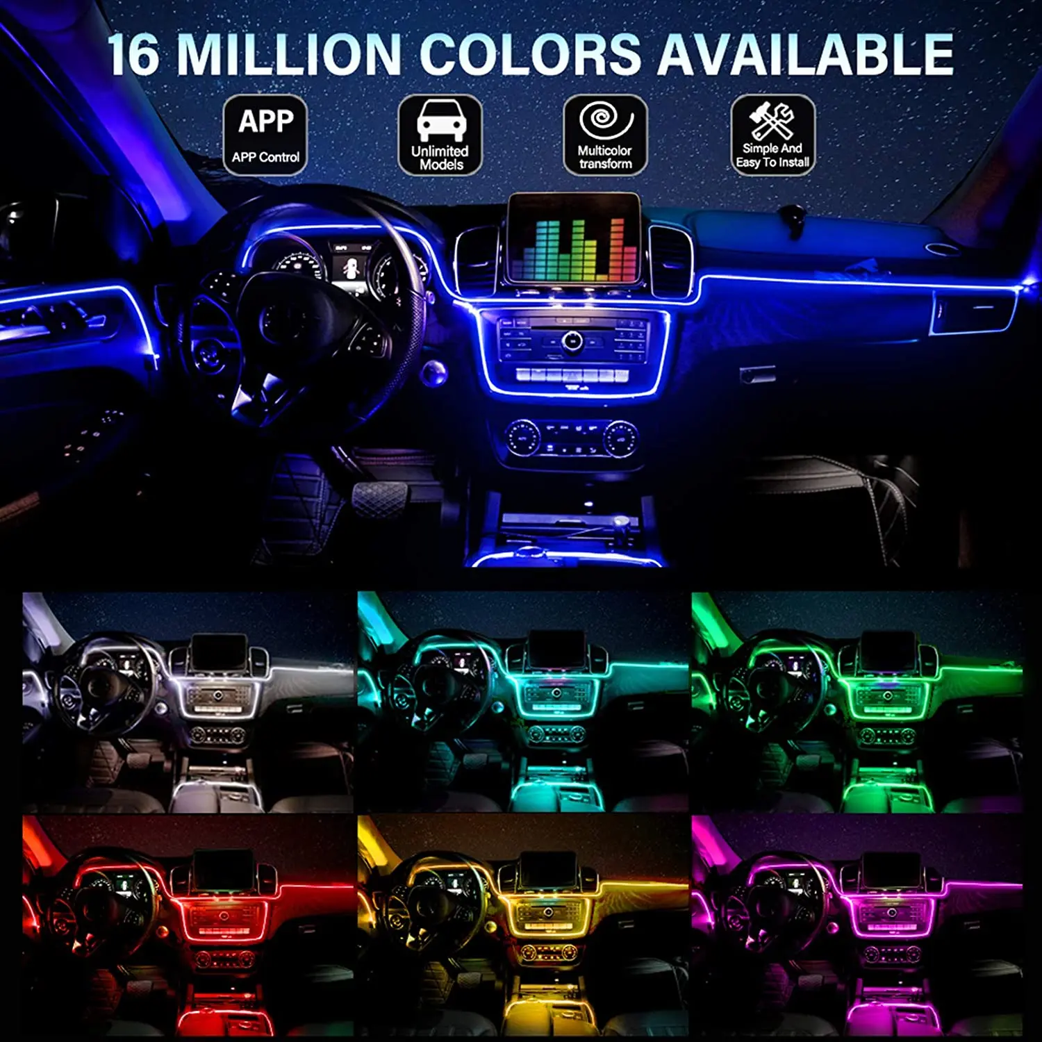 4/5/6 In 1 Car Ambient Decoration Lamp Kit RGB Neon Bluetooth App Control Cigarette USB Car LED Interior Atmosphere Light 12V