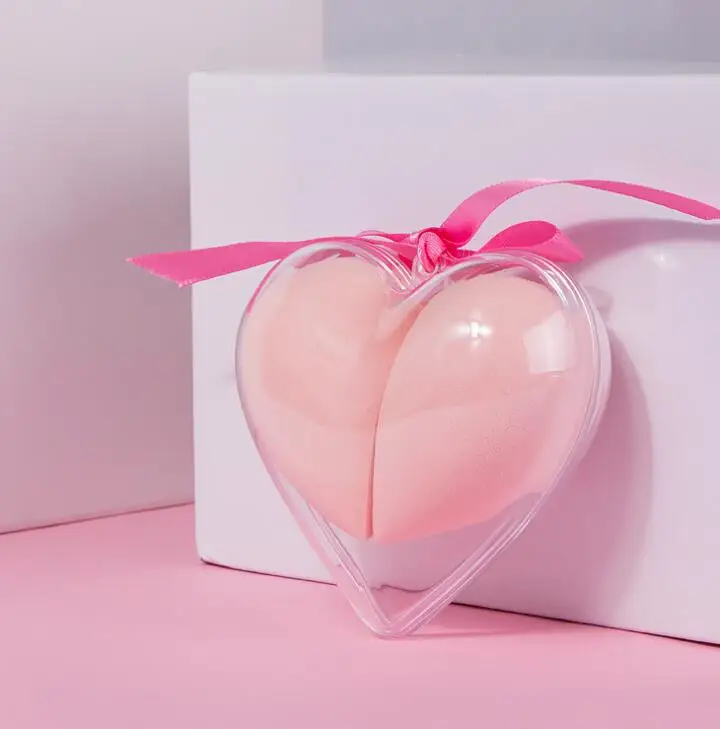 2개입/세트 메이크업 스펀지 하트 모양 박스 논라텍스 소재 화장품 퍼프 파우더 파운데이션용 뷰티 메이크업 도구