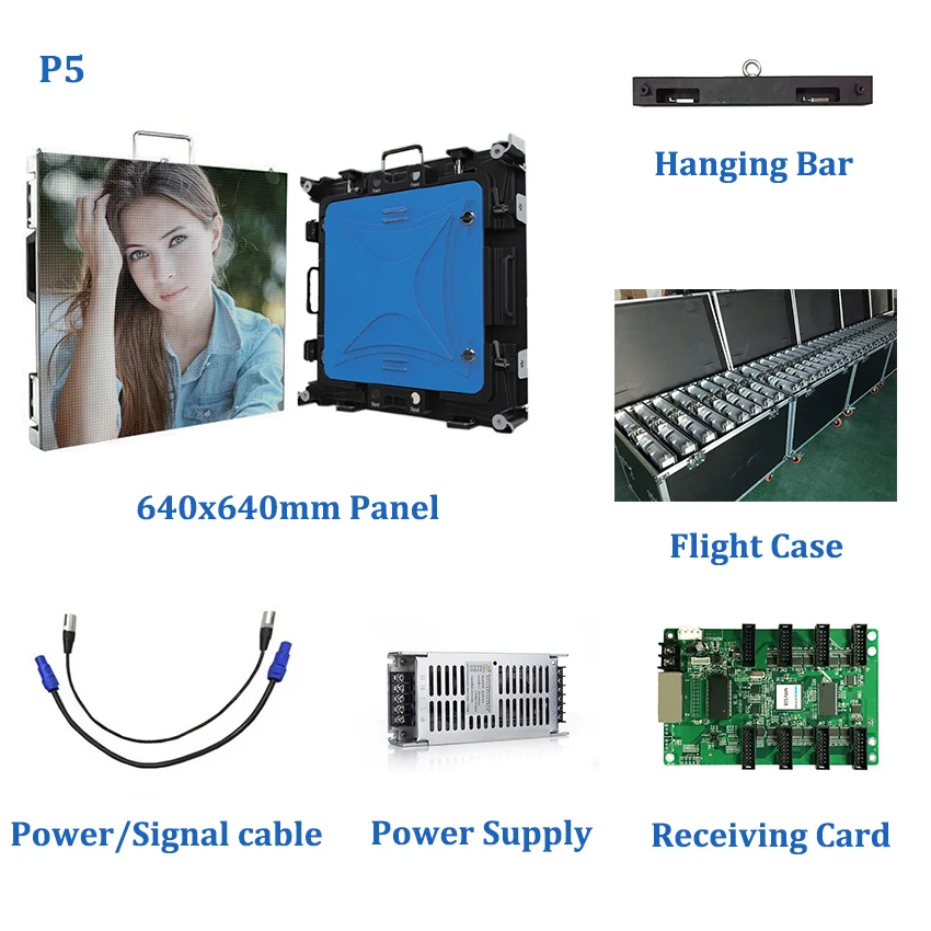 3pcs Outdoor P5 640x640mm Panel, 1pcs Flight Case, 3pcs 640mm Hanging Bar, Outdoor Rental Led Display Large Advertising Screen