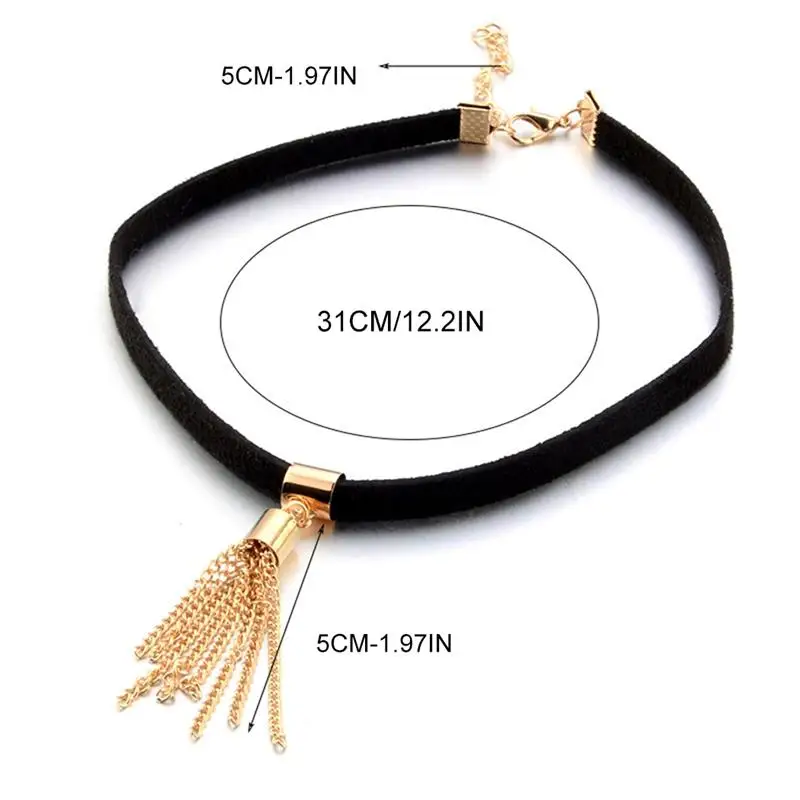 Black retro Choker Necklace Faux Leather Vintage Choke rsimple fringe fashion necklace Collar Choker Chain for Women