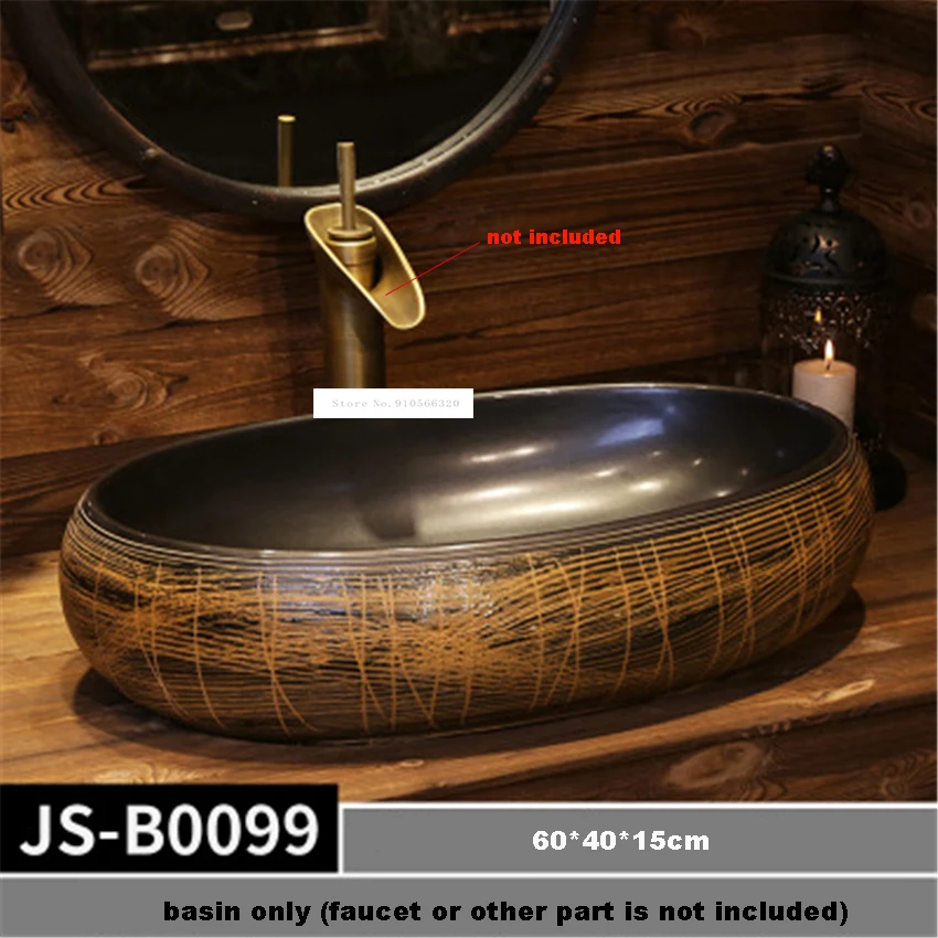 

Handmade Ceramic Sink Hand Washing Basin Bowl Above Counter Basin JS-B0097/JS-B0098/JS-B0099/JS-B0100 European Style Oval Basin