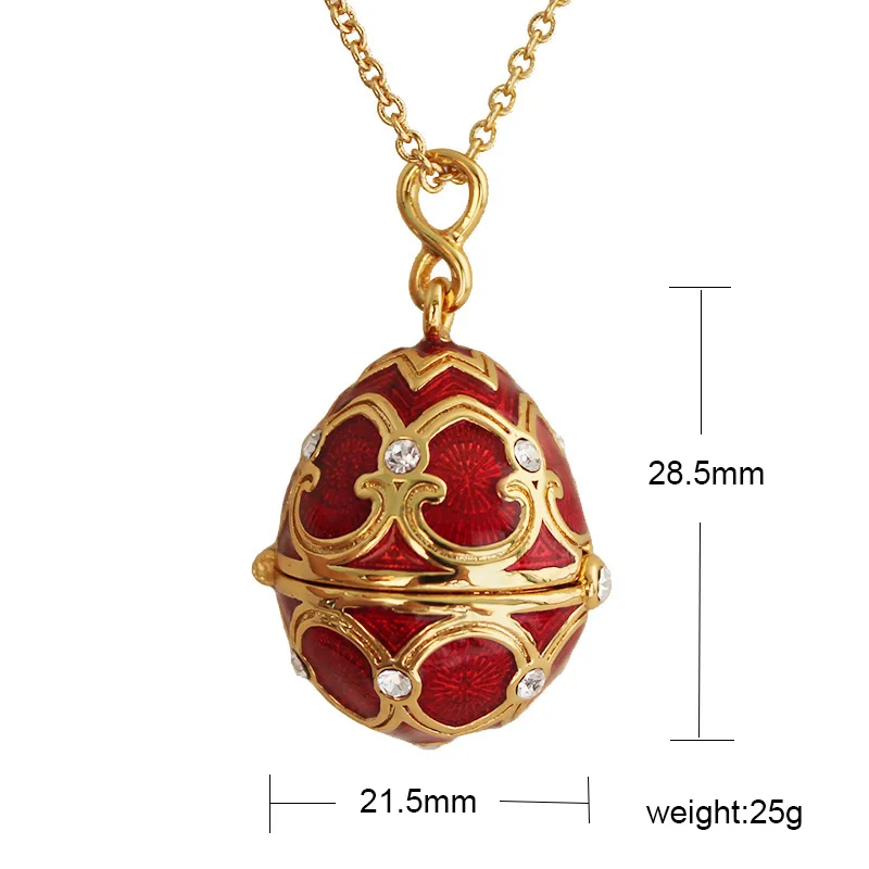 Vintage Enamel Faberge Style Easter Egg Pendant,18K Gold Plated Necklace Jewelry Locket Crystal Clover Gift for Women Girls