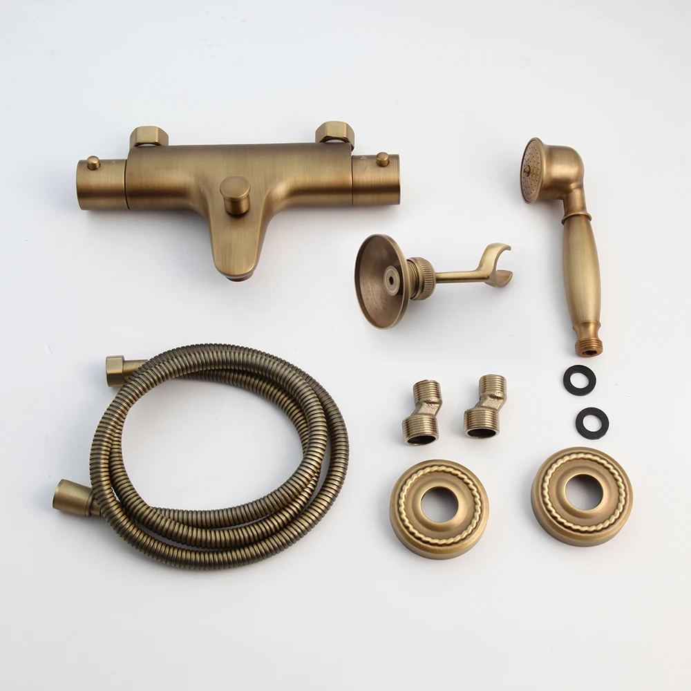 Imagem -03 - Zappo-conjunto de Chuveiro Termostático Bronze Antigo Banheiro com Chuveiro de Mão Fixado na Parede Banheira Conjunto de Torneira