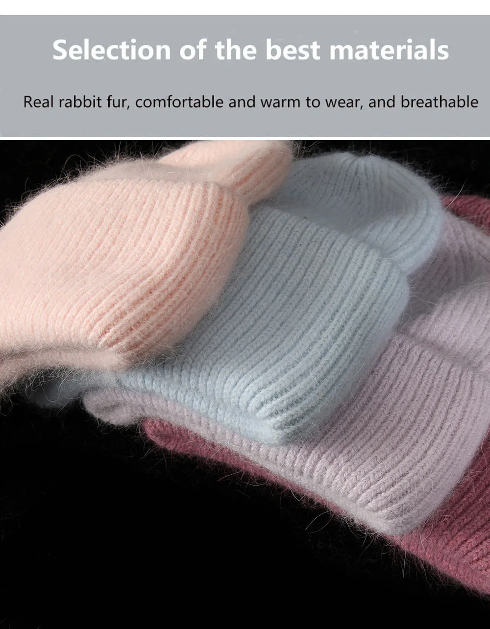Heißer Verkauf Winter Hut Echt Kaninchen Fell Winter Hüte Für Frauen Mode Warme Beanie Hüte Frauen Solide Erwachsene Abdeckung Kopf Kappe – Detail 7
