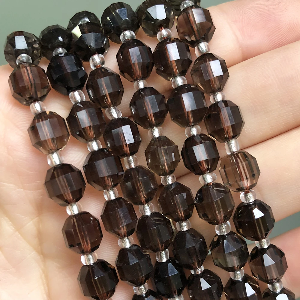 8mm Natural Faceted Smoky Quartzs Loose Stone Beads For Handmade Jewelry Making Round Spacer Bead DIY Bracelet Charm Accessories