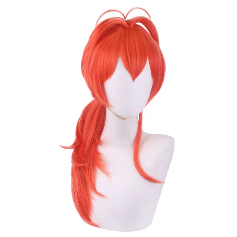 Genshin Impact Diluc peruka do Cosplay Cosplay Anime peruka do Cosplay s żaroodporne peruki syntetyczne Halloween 60cm długi czerwony peruka