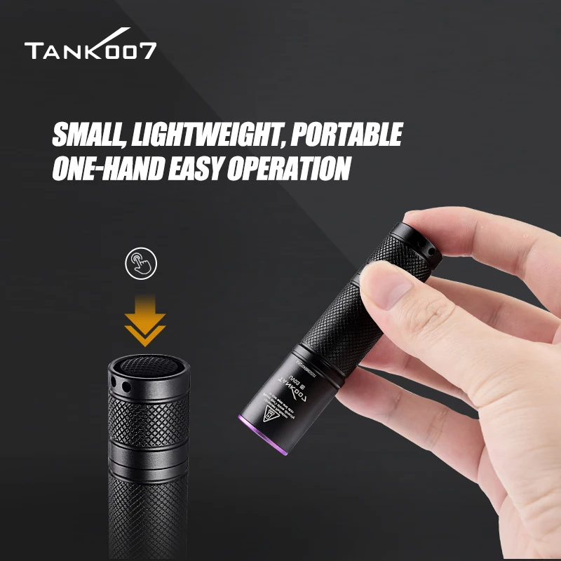 TANK007 Lanterna UV de avaliação antiga 365 nm Teste não destrutivo LED Lâmpada de cura Tocha Mini portátil alimentada por bateria AAA