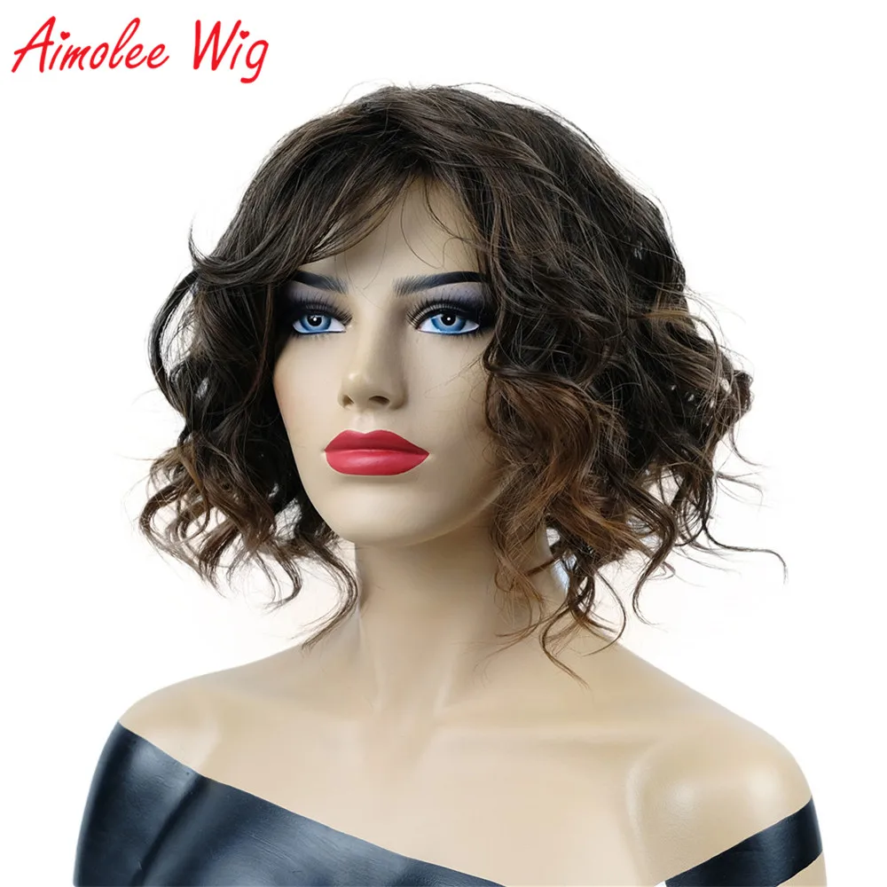 Aimoleeวิกผมสังเคราะห์สีน้ำตาลผสมMedium Curly Wigsธรรมชาติสำหรับผู้หญิง