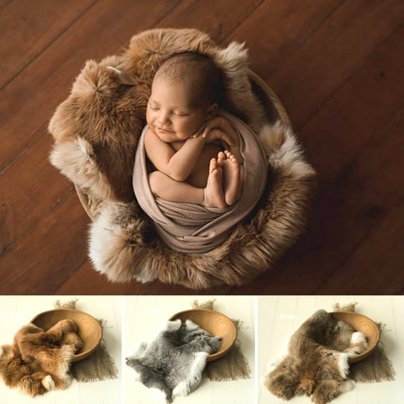 

Newborn Photography Props 100% Natural Rabbit Fur Blanket Basket Filler Baby Photo Shoot Fotografia Photoshoot Accessories