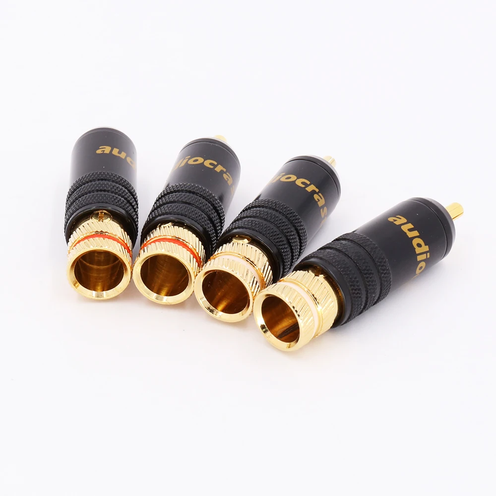 Audiocrast 4pcs 24K Gold Plated RCA Connector Audio Plug Lock Soldering Signal Line Audio Video plugs