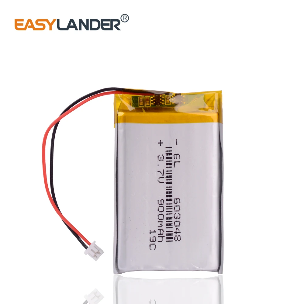 JST 1.25mm 2pin złącze 3.7V 900mAh litowo-polimerowa LiPo akumulator 603048 do kamera bluetooth Mp3 MP4 GPS