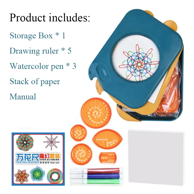 Spirograph Drawing Toys Storage Set Interlocking Gears Wheels Painting Drawing Ruler Paper Pens Creative Educational Toy for Kid