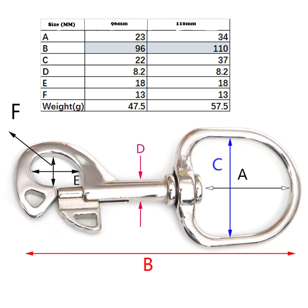 Stainless Steel Hook Swivel Eye Bolt Snap Clip for Scuba Diving SMB Dog Leash