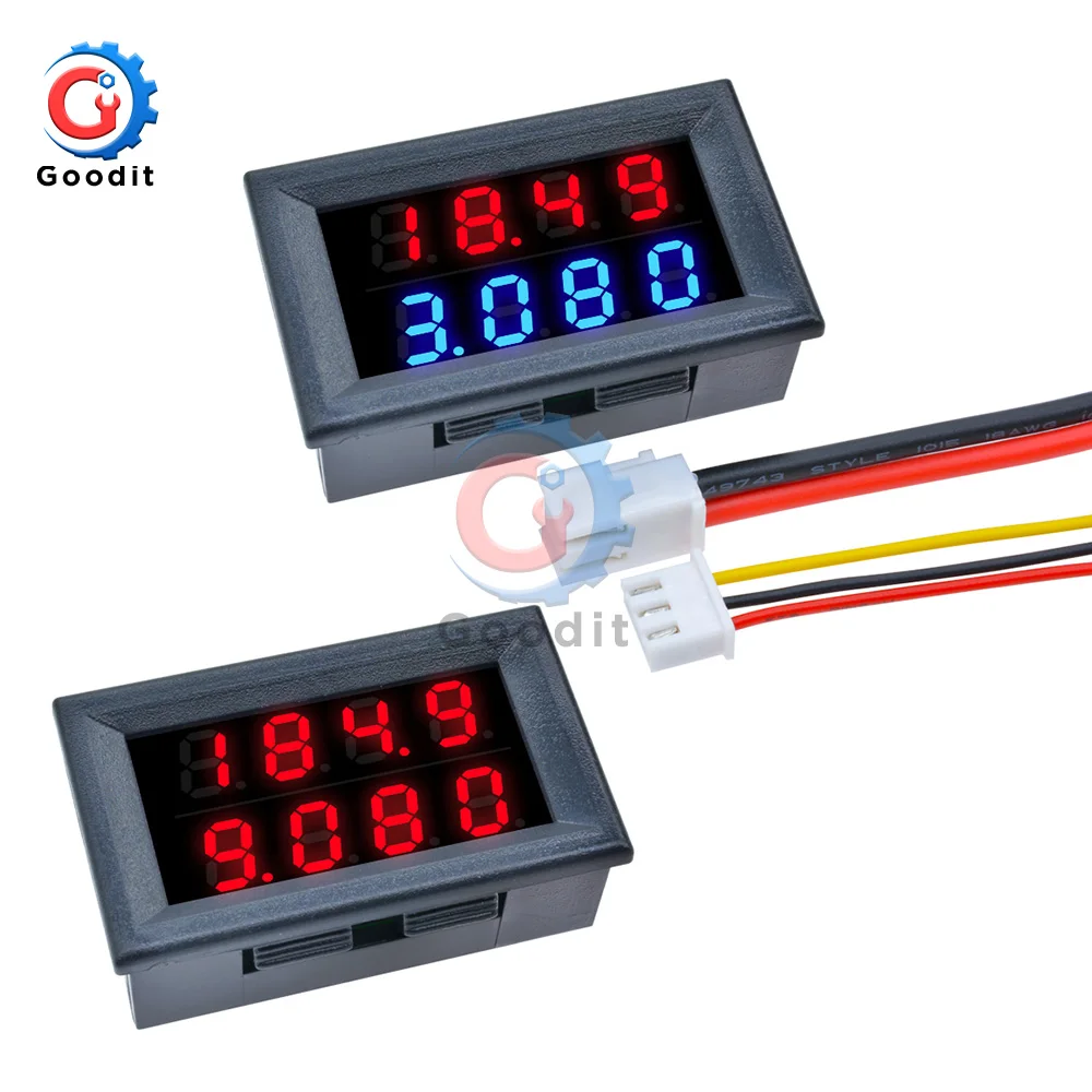 

Digital DC Voltmeter Ammeter 4 Bit 5 Wires DC 100V 200V 10A Voltage Current Amp Panel Meter Power Supply LED Dual Display Meter