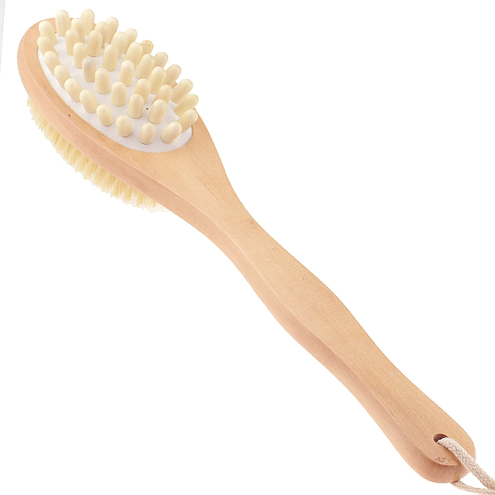 2-in-1 Body Brush Sided Natural Bristles Body Brush Scrubber Long Handle Wooden Spa Shower Brush Bath Massage Brushes