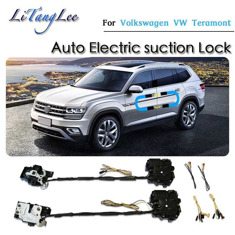 Car Soft Close Door Latch Pass Lock Actuator Electric Absorption Suction Silence Closer For Volkswagen VW Teramont 2017~2019