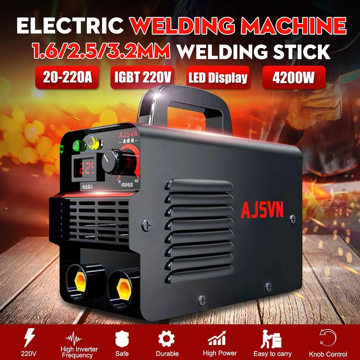 220V welding inverter 20A-225A 4200W Handheld IGBT Inverter Arc Digital Display Mini Portable Welding Tool