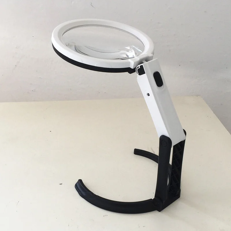 New Magnifying Desk Table Folding Handheld Lamp with 2.5X & 8X Magnifier 90mm with 10 LED Lighting and EU Power Charger