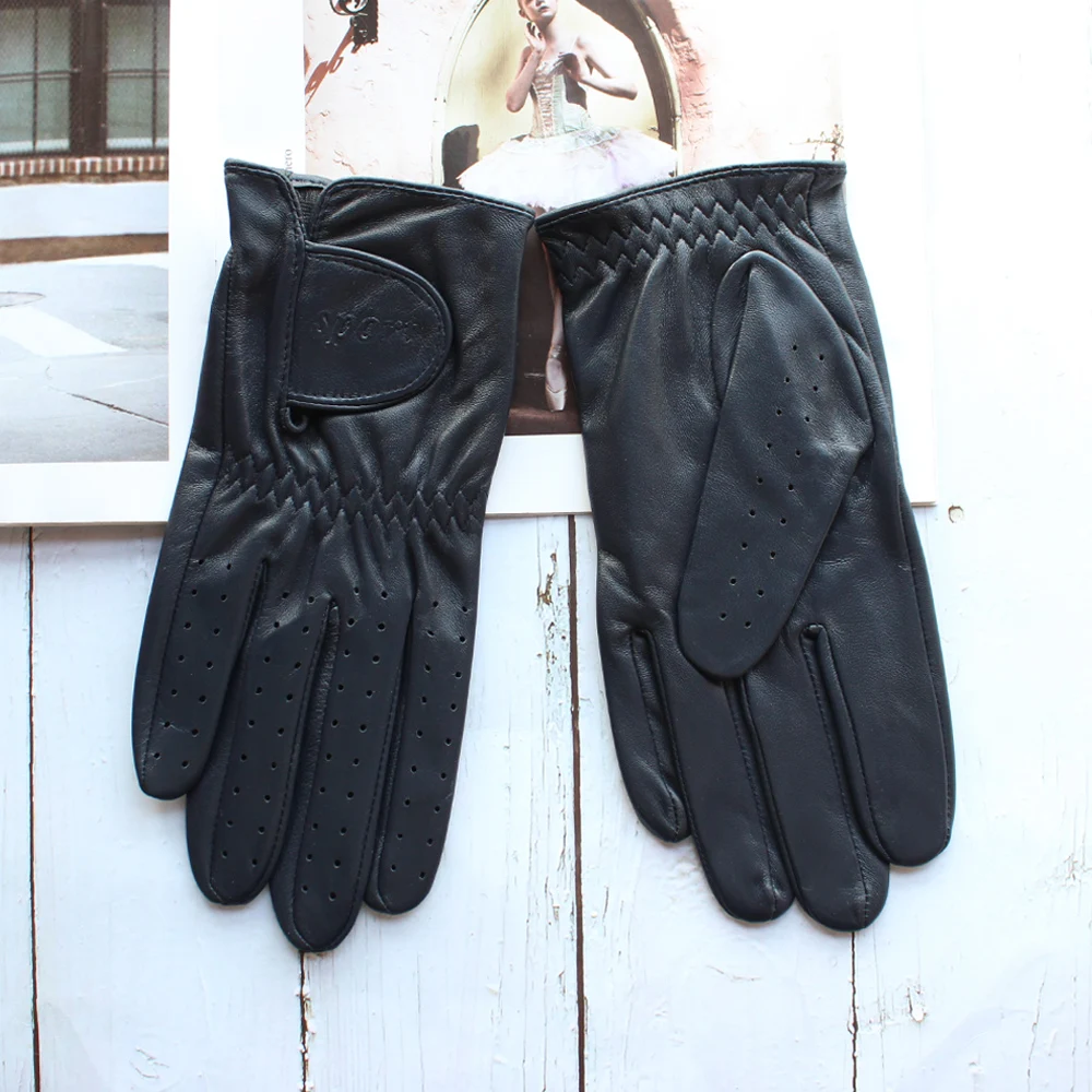 Spring new men\'s and women\'s sheepskin gloves touch screen single thin leather gloves sports golf driver driving gloves