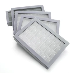 Velet Tray 28 Grid Jóias Set Brinco Pendente Display Stand Multifuncional Com Tampa De Plástico Para Organizador De Jóias