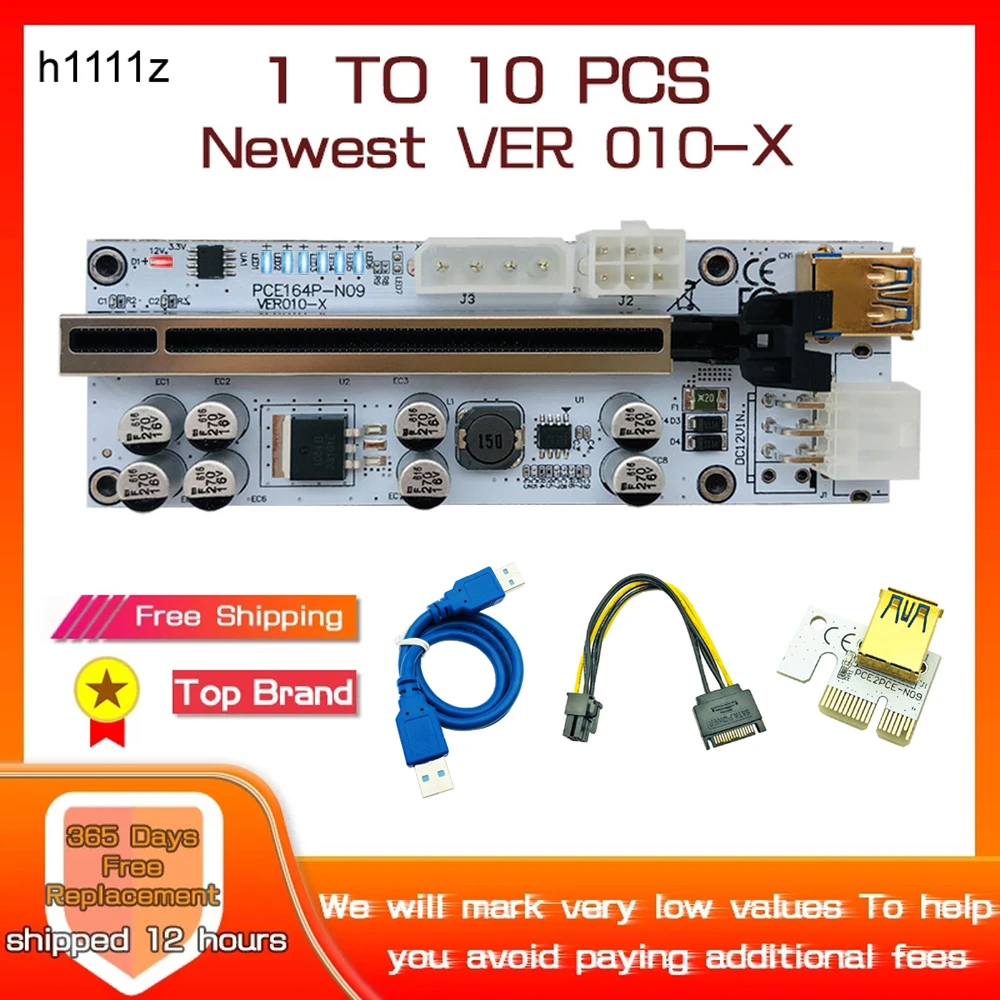 1-10PCS PCIE Riser สำหรับการ์ด GPU Mining VER010 USB 3.0 PCI-E X1 Riser การ์ด PCI express X16 Extender สำหรับ Bitcoin Miner
