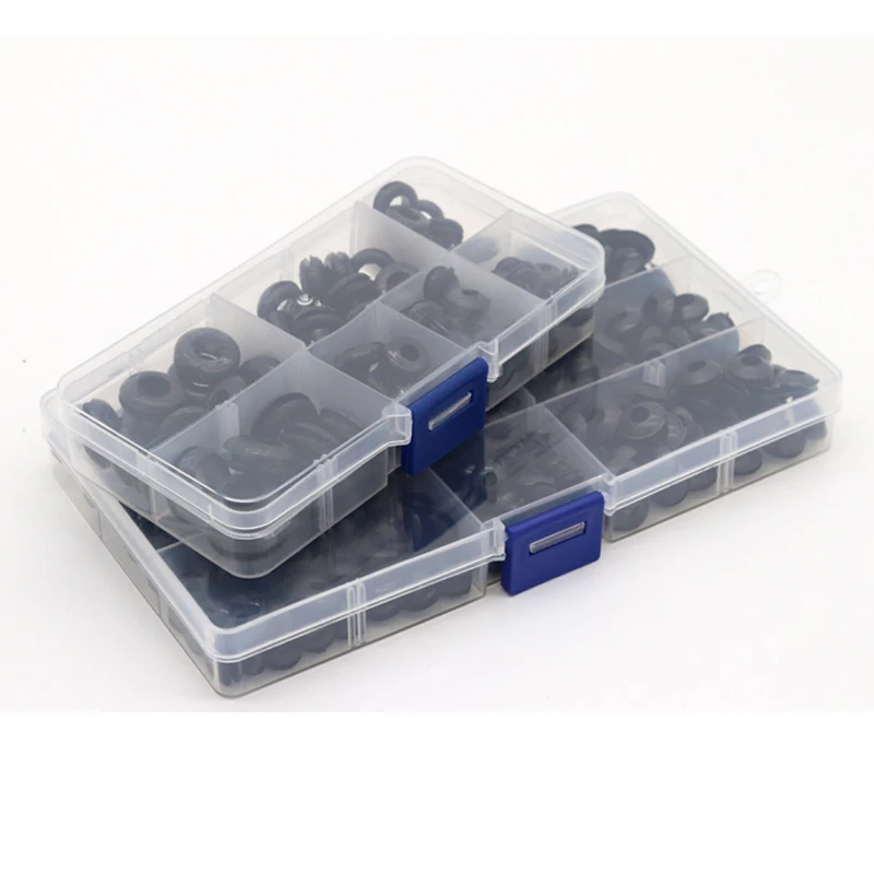 243Pcs/box Rubber Grommet Gasket Kits for Wire Cable Black Assortment Set