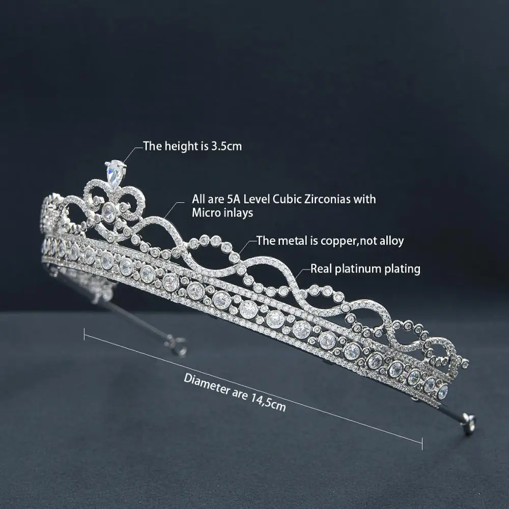 Classic Zirconia Royal Replica Tiara for Wedding,Crystal Princess Tiaras Diadem for Girl,Prom,Party Head Jewelry CH10372