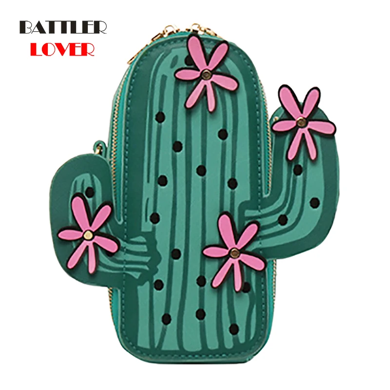 

Creative Green Cactus Plant Shoulder Bags for Women Fashion Embroidery Flower Mini Chains Crossbody Bags Mobile Phone Purse