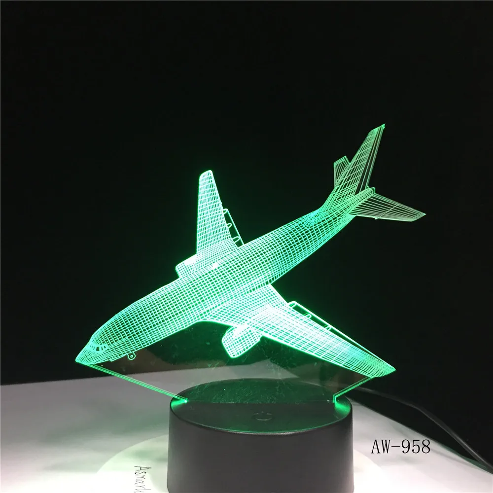 

Aircraft Model 3D LED Lamp Visual Colorful Light Fixture USB Table Lamp Bedside Sleeping Nightlight Creative Office Light AW-955