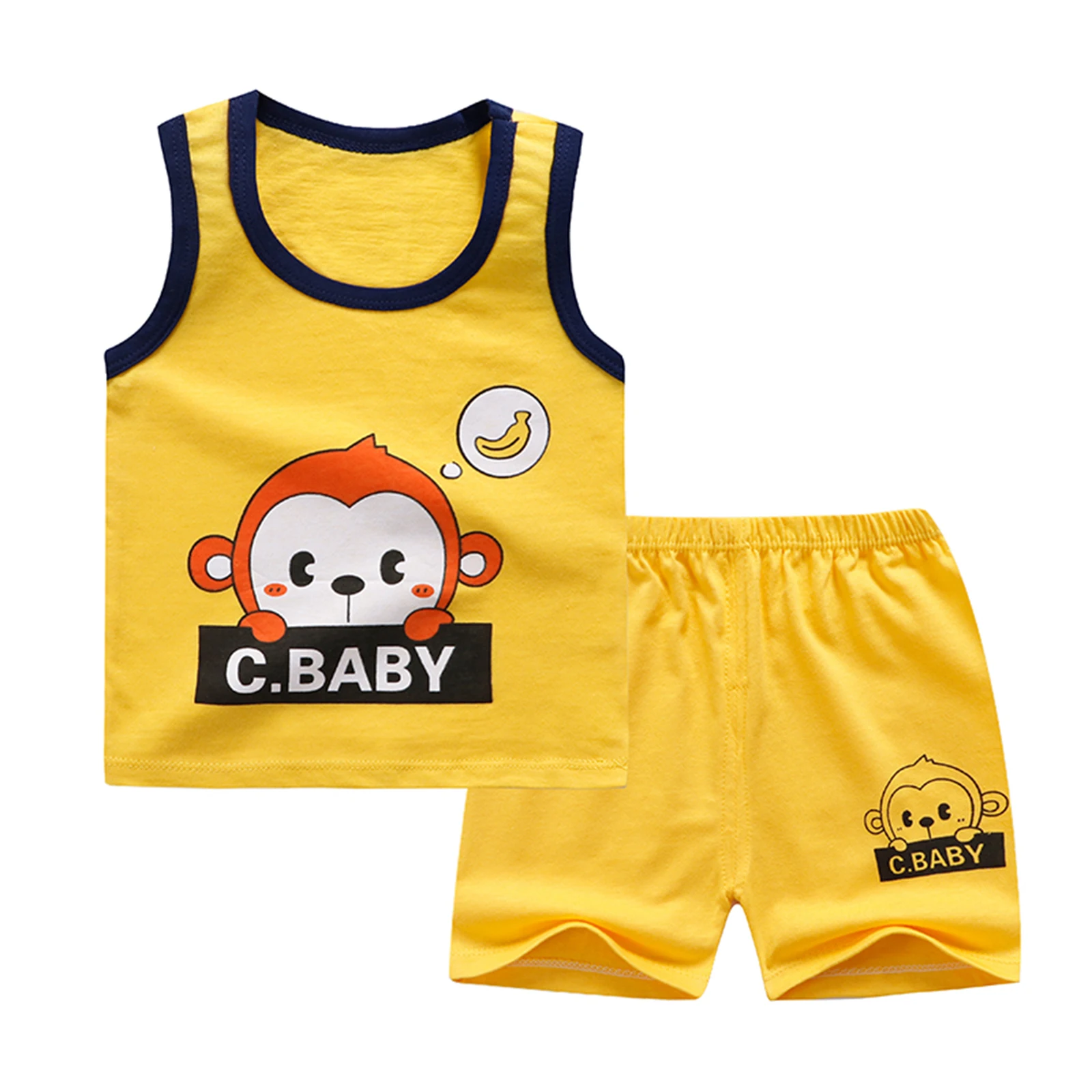 Baby Toddler Girls Boys Sleeveless Summer Casual Outfit Cartoon Print Vest Top with Elastic Waistband Shorts 2Pcs Unisex Clothes