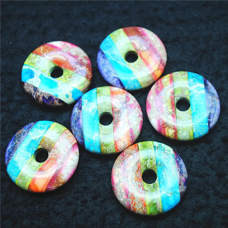 2PCS Nature Imperial Jasper Stone Donuts 27MM Shape For Women's Pendants Making Accessories Fashion Jewelry Designs Free Ships