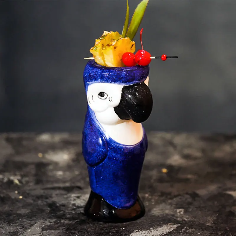 Aixiangru-Ceramic Blue Parrot Cocktail Cup, Creative Tiki Cup, Samurai Cocktail Glass, Hawaiian Drinking Accessories