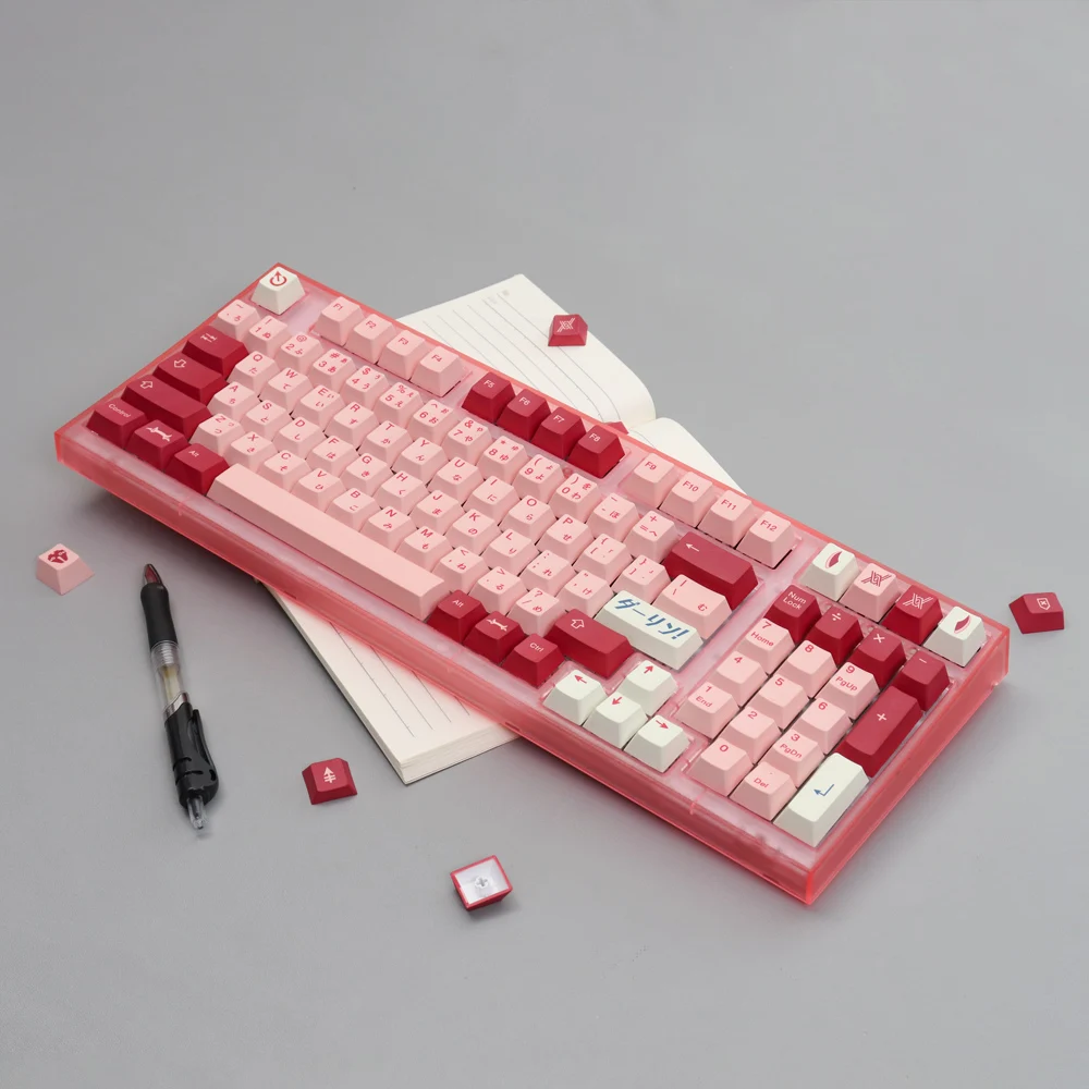 Imagem -03 - Grande Pbt Keycaps Grupo Teclados Mecânicos Rosa Personalizado Cereja Perfil Dye Sub Keycaps Personalidade Japonesa para mx Switch