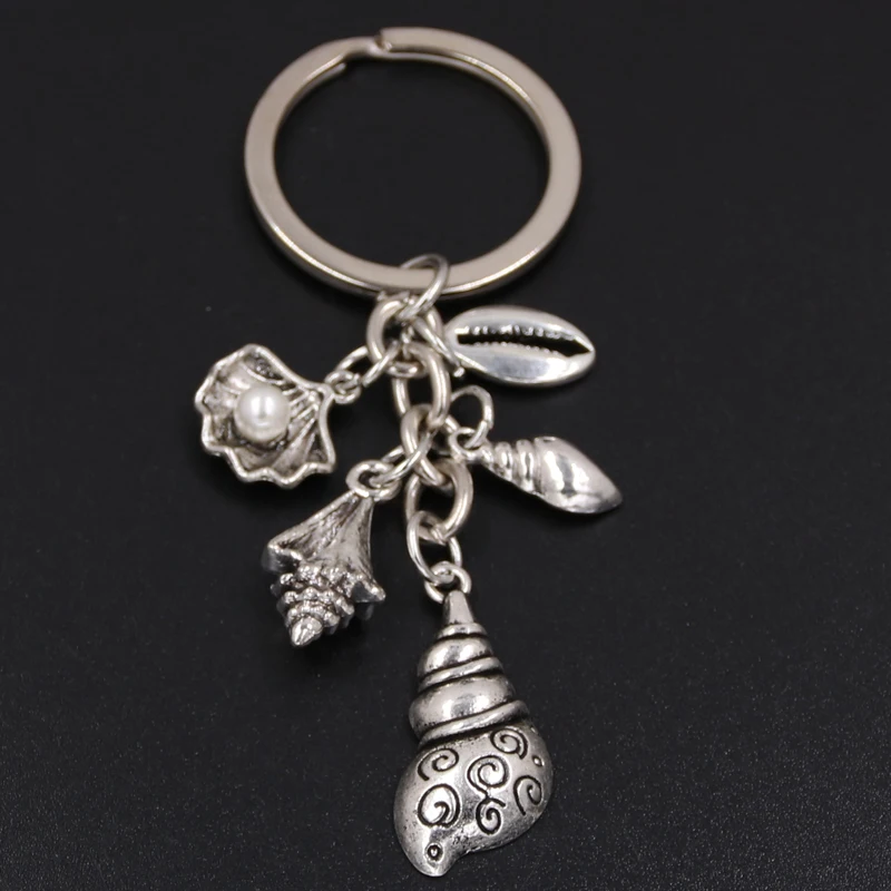 1pc Blue Turtle Charms Starfish Conch Fish Tail Keychains With Shell Charms Beach Keyring Summer Jewelry
