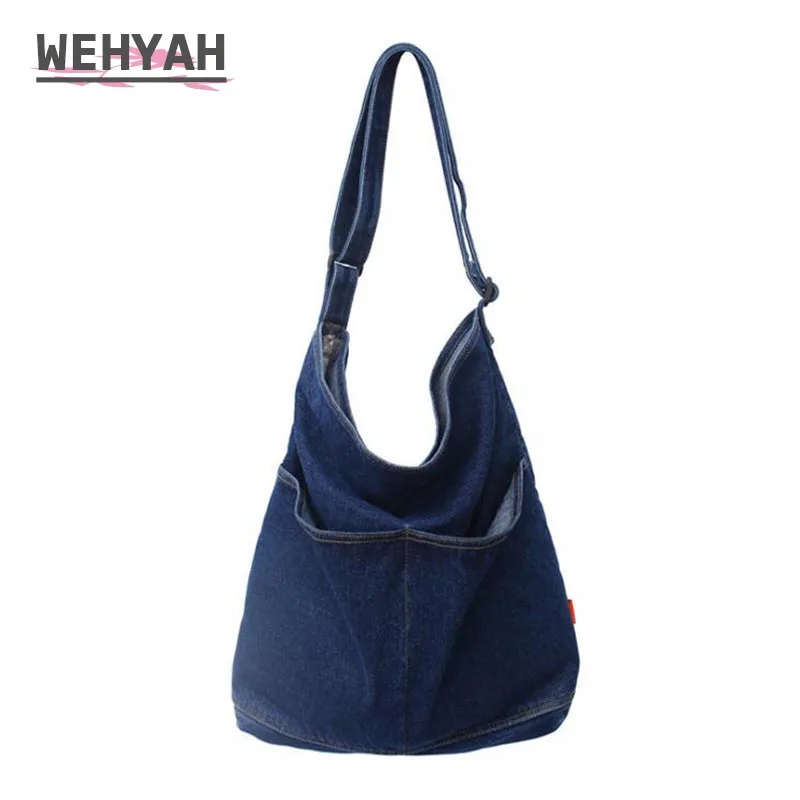 Wahyah Denim Crossbody Bags for Women Lazy Style Casual Pocketbooks Ladies Bag School Clutch Purse Large Jeans Bag Solid ZY172