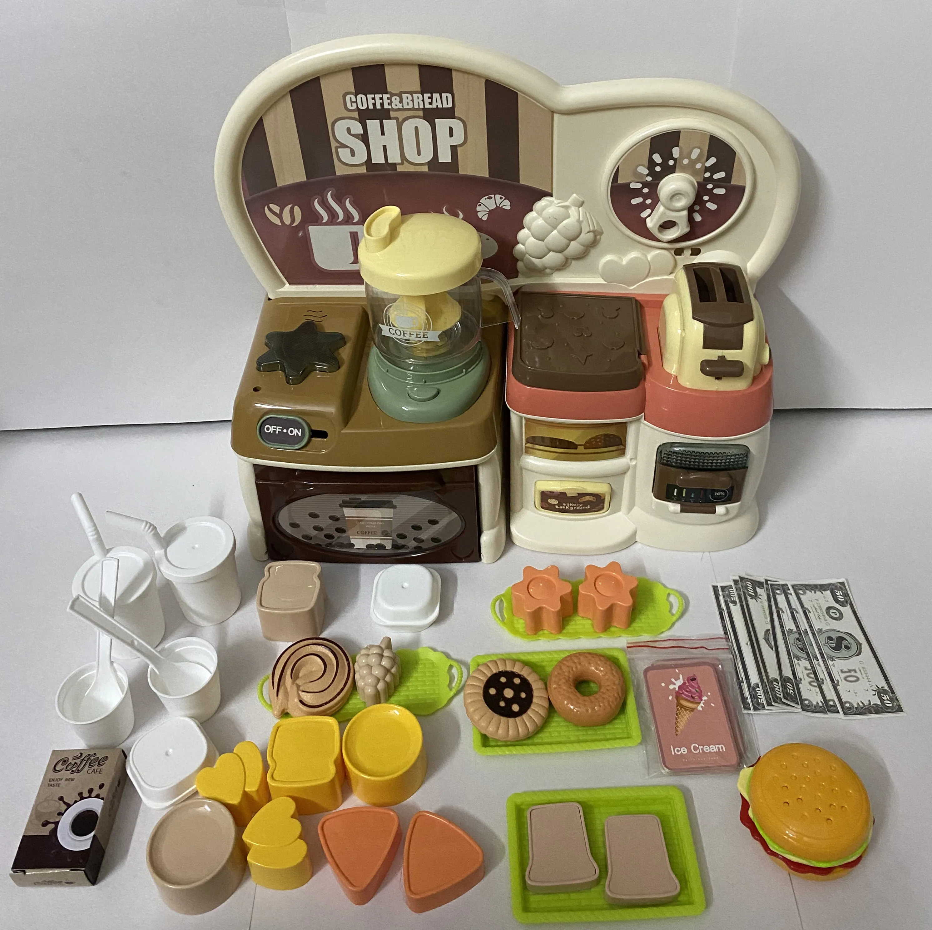 65pcs cocina Children miniature KitchenToys Simulation Cookwarer Coffee Maker Hamburger machine Pretend Play Set Toys for Girls