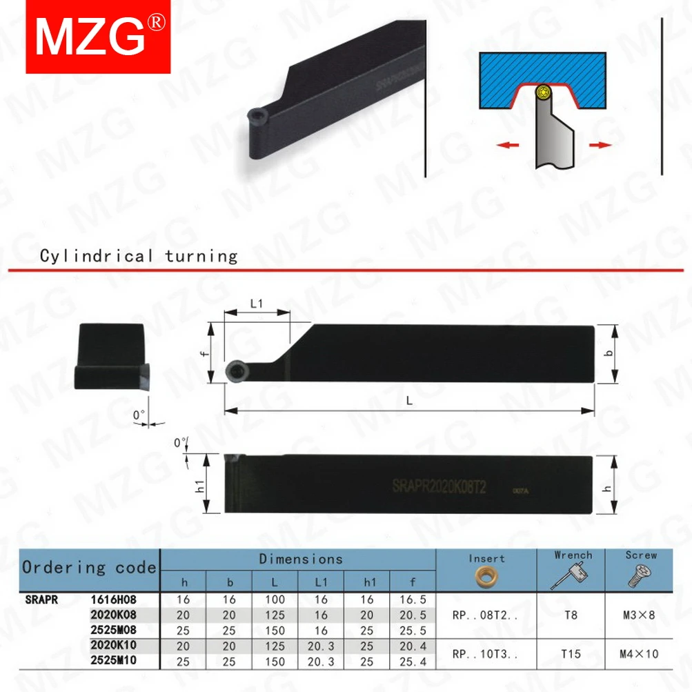 MZG SRAPR SRAPR1616 SRAPR2020 SRAPR2525 External Turning Tool 1616 2020 2525 CNC Lathe Machine Cutter Shank RPMT Carbide Insert