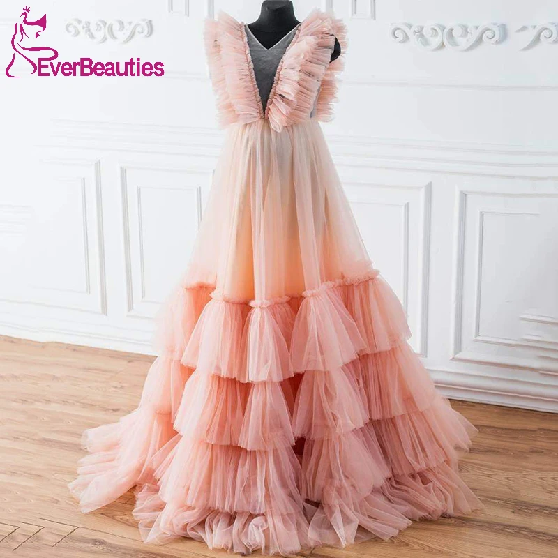 

Maternity Dresses for Photo Shoot Tulle Maternity Robe Luxury Robe De Soiree Femme Evening Party Dress V-Neck Baby Showers Dress