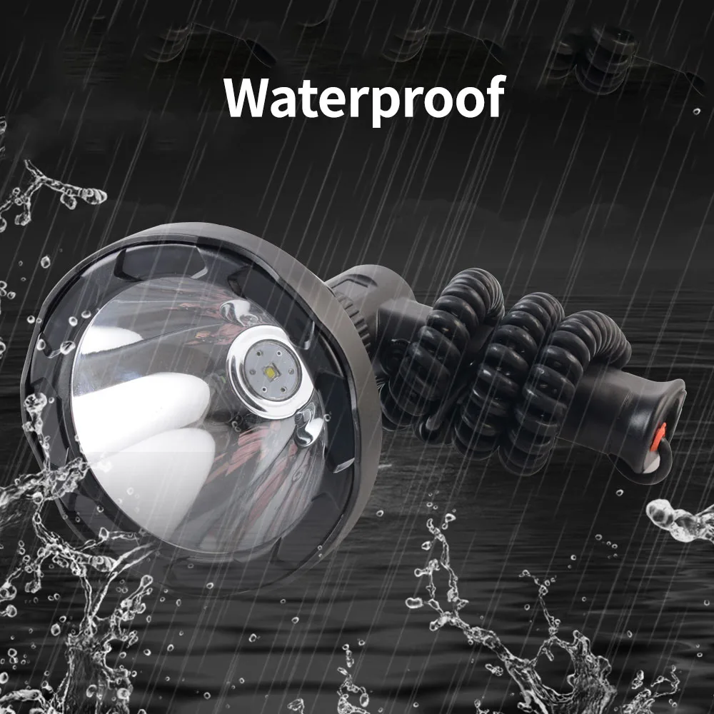 LED Handheld Searchlight 12V High Power Torch T6 30W Strong Light Spotlight Waterproof Flashlight for Outdoor Camping Fishing
