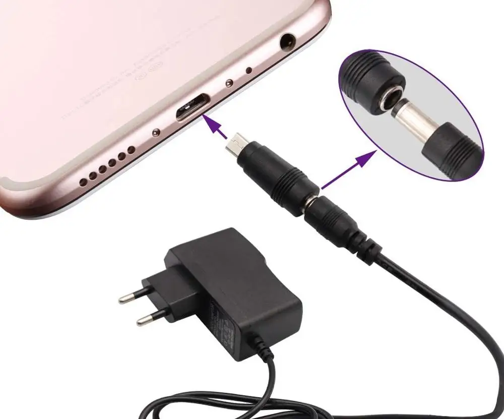 تيار مستمر محول الطاقة للهاتف المحمول والكمبيوتر اللوحي ، شحن الكابلات موصل ، تيار مستمر 5 فولت ، 5.5x2.1 مللي متر إلى مايكرو USB 5 فولت ، 2 حزمة