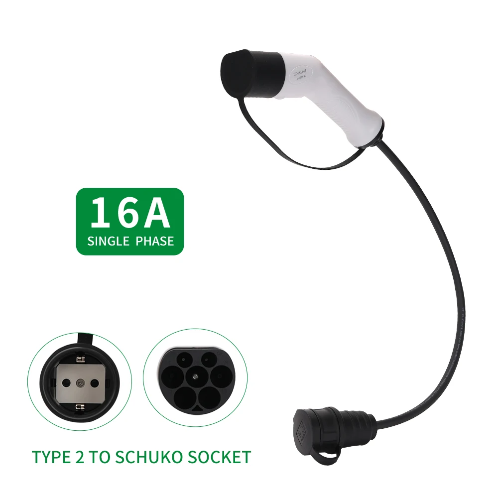 EV Adapter Electrical Car Charger  16A Type 2 IEC 62196 Charging Side Plug To Schuko Socket