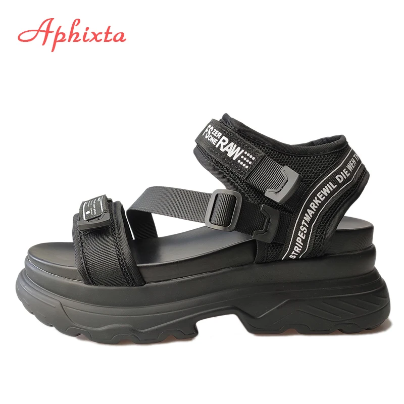 Aphixta Big Size 43 Luxury Designers Platform Women Sandals Black Chunky Sandal Sports 7cm Wedge Shoes For Woman Summer Shoes