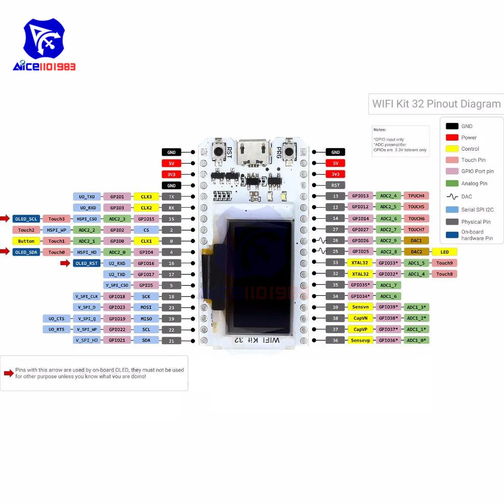 ESP32 WiFi Kit CP2012 Development Board with 0.96" OLED Display WIFI Kit 32 for Arduino NodeMcu with Pin DIY Electronic Kit