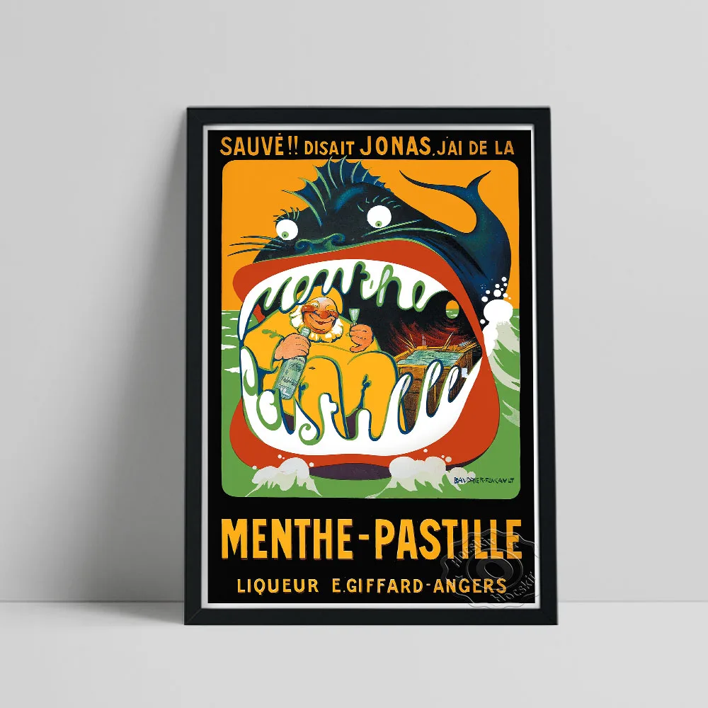 European Advertising Publicity Poster, Color Menthe Pastille Canvas Painting, A Big Fish Open Mouth Art Prints Home Wall Decor