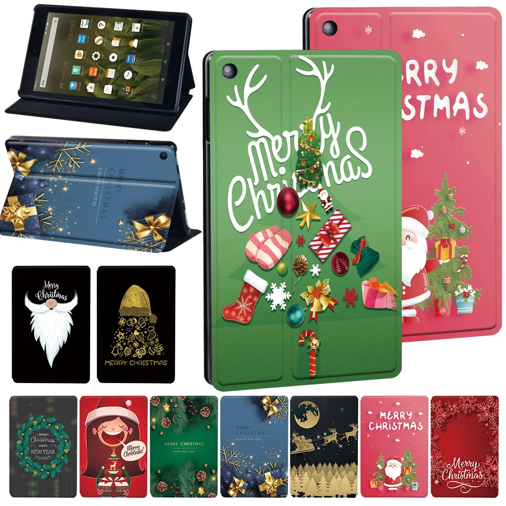 For Fire 7/HD 10 (5th 7th 9th Gen)/HD 8 (6th 7th 8th 10th Gen) Tablet Case Cover for HD 10 (11th Gen)/HD 10 Plus Christmas Theme