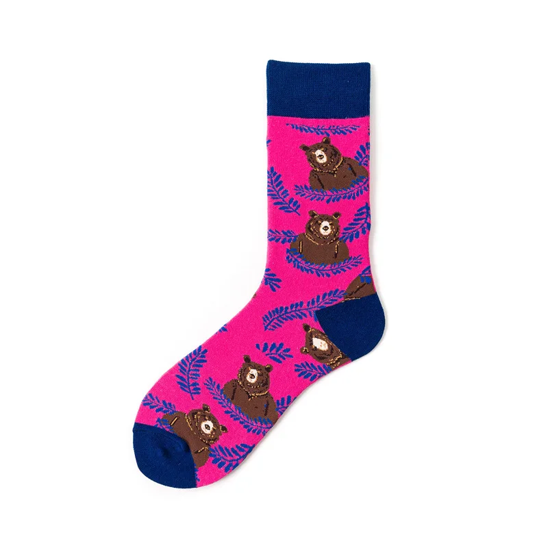 Women Socks Soft Combed Cotton Cartoon Animal Elk Leopard Tiger Bear Novelty Funny Happy Socks 2019 Winter Hip Hop Street Socks