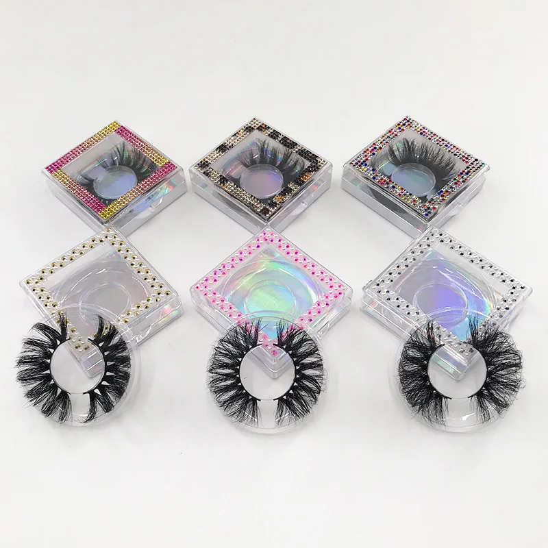 

Rhinestones Lashes Packing Box 3D 25MM Mink Lashes Best Selling Glitter Shiny Case