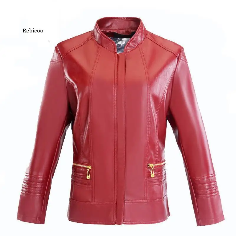 

Women Faux Leather Jacket Spring Autumn Pu Female Coat Clothing Stand Collar Ladies Motorcycle Outerwear