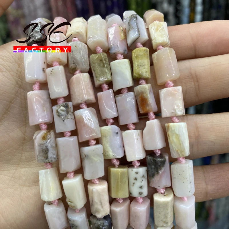 Faceted Natural Pink Opal Stone Beads Cylinder Loose Bead DIY Power Energy Healing Earring Bracelet For Jewelry Making 15